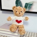 Brown teddy bear toy in white heart sweater sitting on books as a romantic gift - Brown Bear - Cable Knit White Red Heart Sweater / 30cm