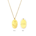 Collier pendentif ovale doré fleur de naissance de janvier œillet recto-verso - Janvier Œillet