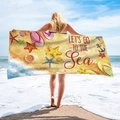 Quick-dry rectangular beach towel with ocean starfish pattern and Let's Go to the Sea text - Beach Ocean Elements (STJ-019-004)