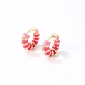 Vintage gold hoop earrings with pink and red striped enamel texture for a refined look - Red Pink Mixed