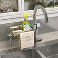 Silver space aluminum kitchen faucet rack with towel bar, 260mm width storage shelf - Space Aluminum / Silver - Left Bar Style