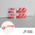 Detailed sheet of JT-031 3D gold foil toe nail stickers with red and white rhinestone accents - Red White Gold Foil Rhinestone Decor (JT-031)