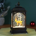 Weihnachtliche Wasserlaterne mit goldenem Hirsch und Glitzerschnee in Bronze-Optik - Flacher Kristall Rentier