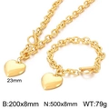 Conjunto de collar y pulsera de corazón dorado pulido con cierre de palanca y medidas - Conjunto de Joyería Dorado (KS203577-Z)