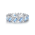 Bague élégante en argent 925 avec une pierre bleue rectangulaire et des accents de zircon - US 5 / Bleu (CBJZ277)