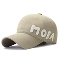 Cappellino da baseball in cotone kaki con ricamo MORA bianco 3D e visiera rinforzata - Regolabile / Beige Scuro