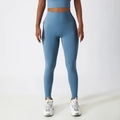 High-waisted misty blue yoga leggings with pockets for women running and fitness - 8/S / Bottoms / Light Grey Blue