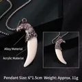 Collar colgante de cabeza de águila con diente de imitación y cadena de bolas - Estilo Blanco Marfil (Diente de Lobo 24) / Cadena de Acero 70cm