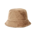 Sombrero de pescador de piel sintética marrón para mujer en felpa suave de invierno - Talla Única (Ajustable) / Caqui
