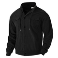 Ghost mannequin view of black corduroy jacket showing M size tag and ribbed texture - S / Black