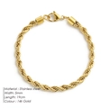 5mm 14k gold plated stainless steel twist chain bracelet for women with lobster clasp - Gold Color (5MM-19CM)