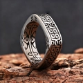 Detail of square vintage silver ring featuring engraved geometric patterns on wood - US 7 / Antique Silver (18509)