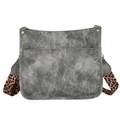 Retro grey leather tote bag with stylish leopard print strap and rivet accents - Gray