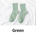 Japanese style green cotton socks with ruffled edges and fine ribbed knit texture - One Size / Green