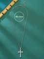 Zilveren kruis ketting met zirkonia stenen en verstelbare ketting van 46+5cm lang - Zilver (K-1580)