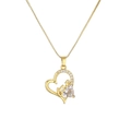 Golden heart pendant necklace with white zircon stones and love script on gold chain - Gold Heart Love Pendant