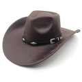 Close-up of black leather band with silver studs and western buckle on brown felt hat - M (56-58cm) / Striped Coffee