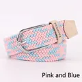 Elastic woven stretch belt with pink and blue wave patterns and silver buckle - Pink and Blue Mix