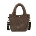 Brown corduroy bucket bag with top handle and adjustable shoulder strap for women - Gray