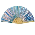 33cm Kung Fu folding fan with iridescent laser film surface and natural bamboo frame - 33CM / Holographic Blue (Natural Bone)