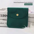 Peacock green velvet jewelry pouch with golden snap button, 10x10cm size - 10x10cm / Malachite green