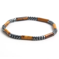 Bracciale da uomo in occhio di tigre ed ematite con perle cilindriche in stile retrò - Stile NP07-1