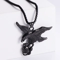 Collana con pendente aquila e teschio gotico nero con finitura metallica e catena a sfere - Con catena / Nero