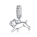 French Bulldog charm in 925 sterling silver with sparkling zircon pavé ring - Pug Dog Pendant 0347