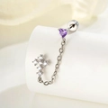 Orecchino a catena doppio foro argento con cuore viola e croce di zirconi - Zirconia Viola (A614-3)