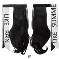 Natural wavy black ponytail extension with ribbon velcro wrap and hair clip 2# - 2# (Darkest Brown)