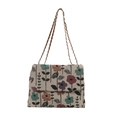 Sac bandoulière vintage à fleurs en jacquard avec chaîne sur tissu tissé beige - Style Jacquard Vintage / Floral Foncé (Grandes Fleurs Vintage)
