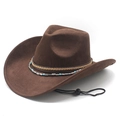 Brown faux suede western cowboy hat with turquoise beads and adjustable chin strap - M (56-58cm) / Brown