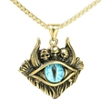 Gothic gold skull devil eye pendant with blue gemstone and winged metal design - Gold Coral Eye