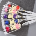 Five creative plush bear soap flower rose bouquets in assorted colors for Valentine gifts - Multicolor