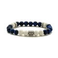 Bracciale con perle di occhio di tigre blu, pietra vulcanica bianca e metallo vintage - Occhio di Tigre Blu Opaco