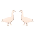 Minimalist white swan stainless steel stud earrings in a symmetrical pair design - Goose / Rose Gold