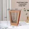 Large brown kraft paper gift bag with trapezoid window and white cotton rope handles - Trapezoid Large (28x20x36cm) / Kraft Color