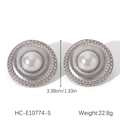 Detailed size view of silver vintage pearl earrings with 3.38cm diameter measurement - Silver Pearl Round Style (HC-E10774-S)