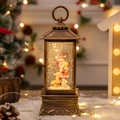 Bronzene Weihnachtslaterne mit Weihnachtsmann, Rentier und Glitzer im Inneren - Große quadratische Laterne mit Wasser - Weihnachtsmann & Rentier