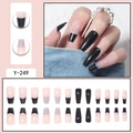 Faux ongles longs cercueil noirs de style français avec motifs tweed lot de 24 - Nude Noir French Texture Tweed (Y-249)