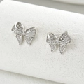 Elegant silver bow knot stud earrings with shimmering cubic zirconia inlay for women - Silver Full Zircon 3D Style (EH4586-4)