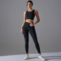 Ärmelloses schwarzes Yoga-Top und Leggings mit hoher Taille im Fitness-Set - S / Schwarz
