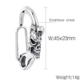 Silver stainless steel skull carabiner keychain, 45x23mm dimension, weighs 14g - Skull Style (KLJ8559-KJX)