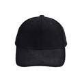 Close-up of black corduroy fabric texture and stitching detail on a baseball cap - Adult / Black