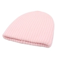 Detailed view of pink ribbed knit beanie showing soft texture and warm yarn fabric - One Size / Light Pink