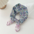 Floral cotton linen square scarf with purple hem edge and colorful petal pattern - Purple Floral-Foliage Purple