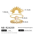 Detailed view of 18K gold plated stainless steel rings with zircon settings and weight 2.9g - Sun Zircon Mixed Set (NB-R24209套装)