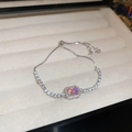 Silver bracelet with rectangular pink zircon, halo setting and adjustable bolo chain - Pink Square Zirconia Bracelet