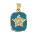 Gold rectangular pendant with blue enamel and a sparkling zircon star center - L616517L1-Turquoise