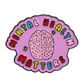 Pink brain enamel pin on purple cloud with Mental Health Matters lettering - Mental Health Matters Lavender Style (XZ6893)
